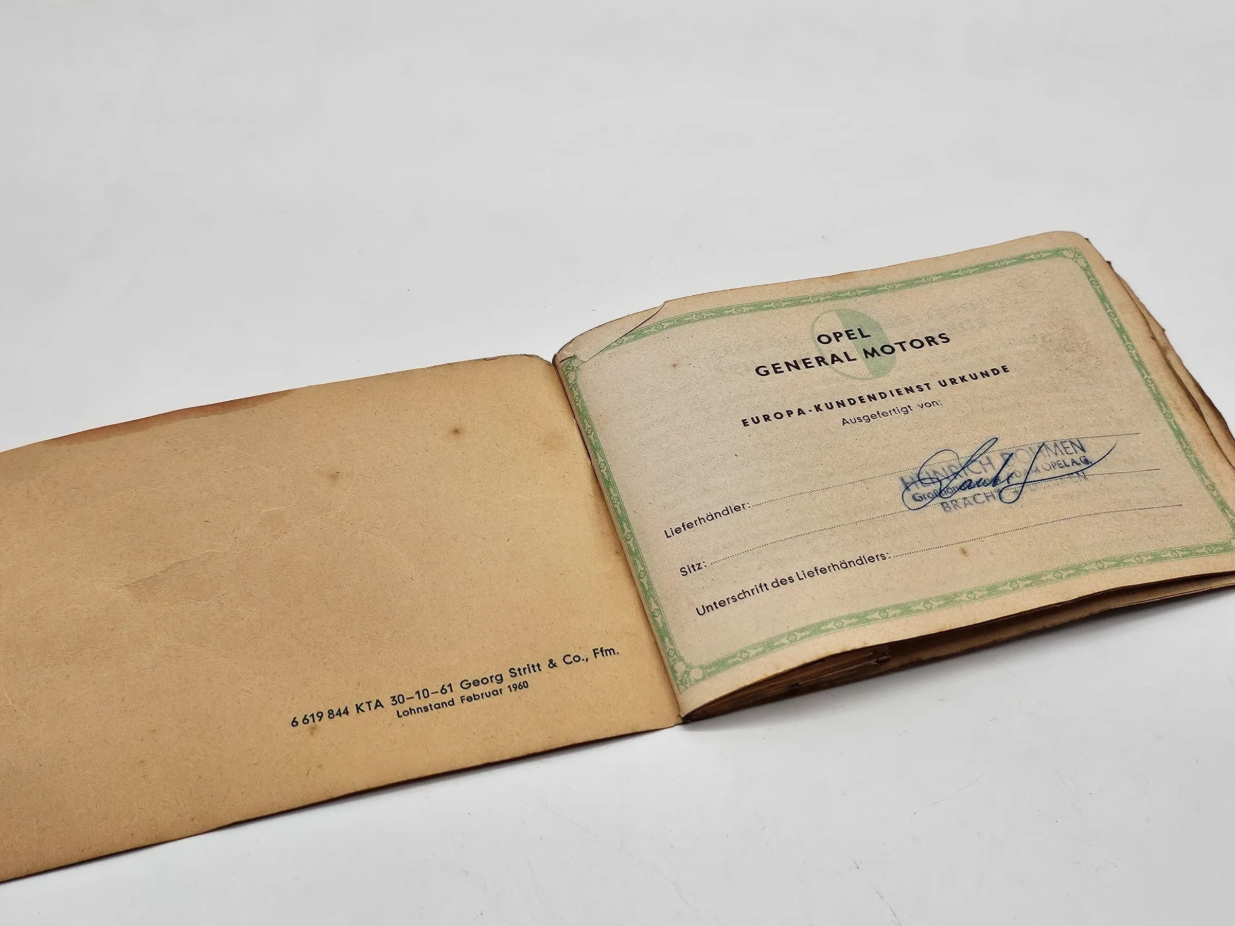 Original Opel Rekord  Scheckheft Serviceheft von 1961