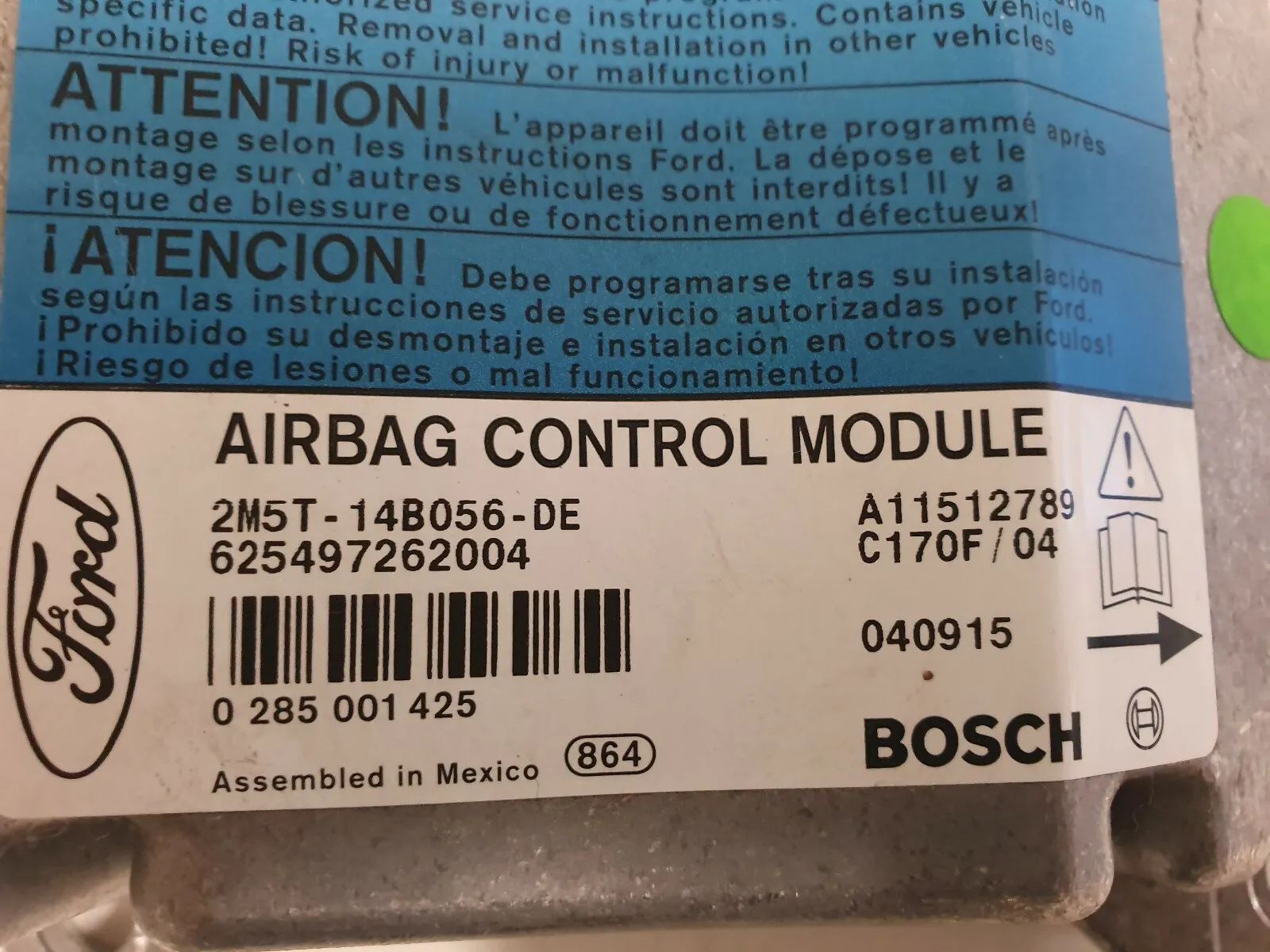 Airbagcentralina Facelift 2M5T14B056DE Ford FOCUS Station Wagon (DNW), 1.6 16V K26