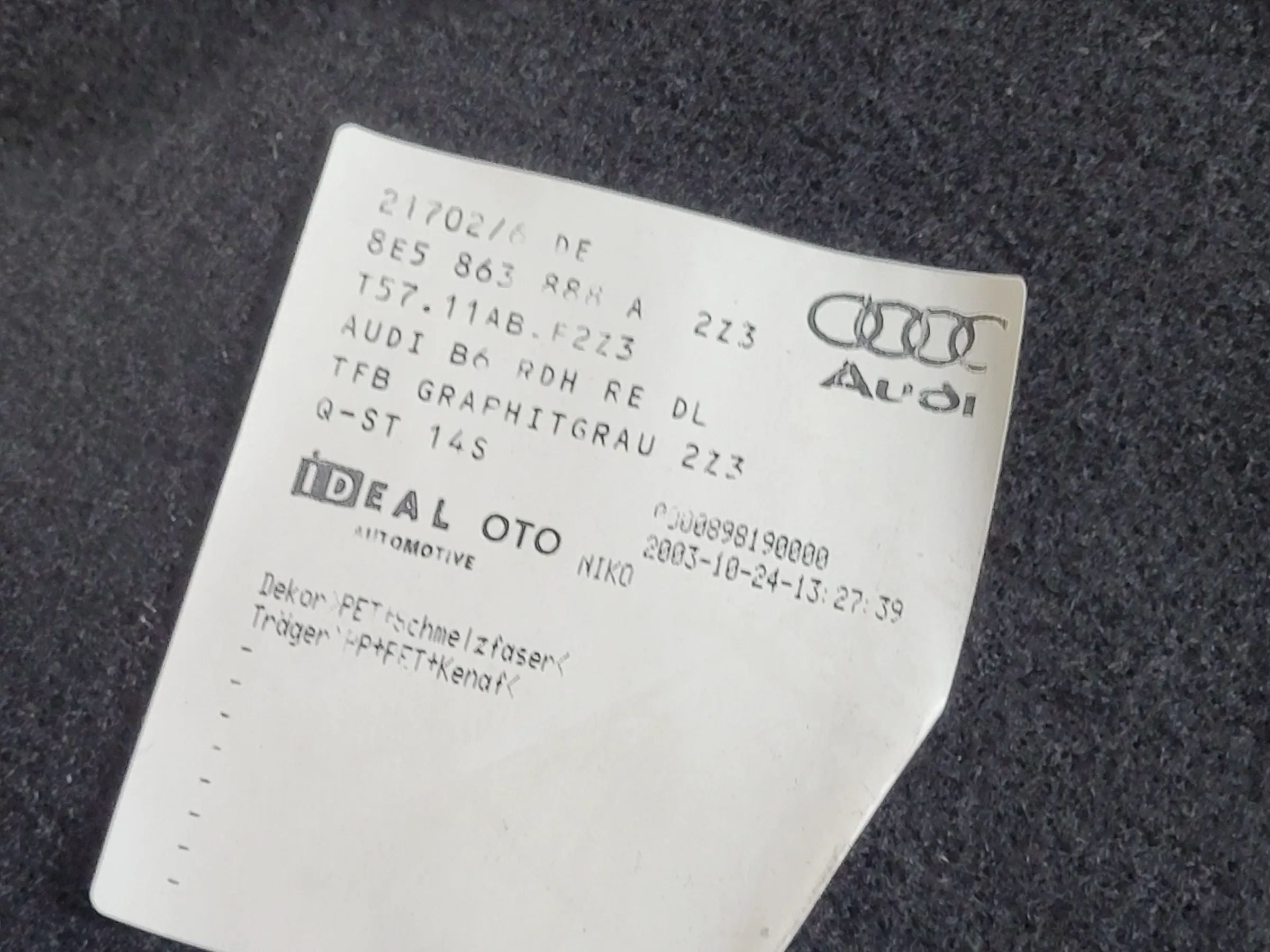 Audi A4 (8E/B6/B7) Kofferraum Abdeckung Verkleidung Rechts 8E5863888A Original
