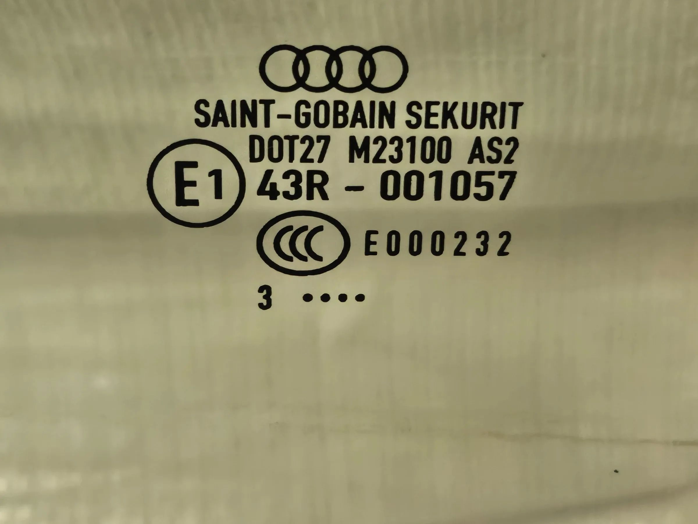 Original Audi A4 (8E/B6/B7) Fensterscheibe Glas Hinten Rechts DOT-27M23100AS2