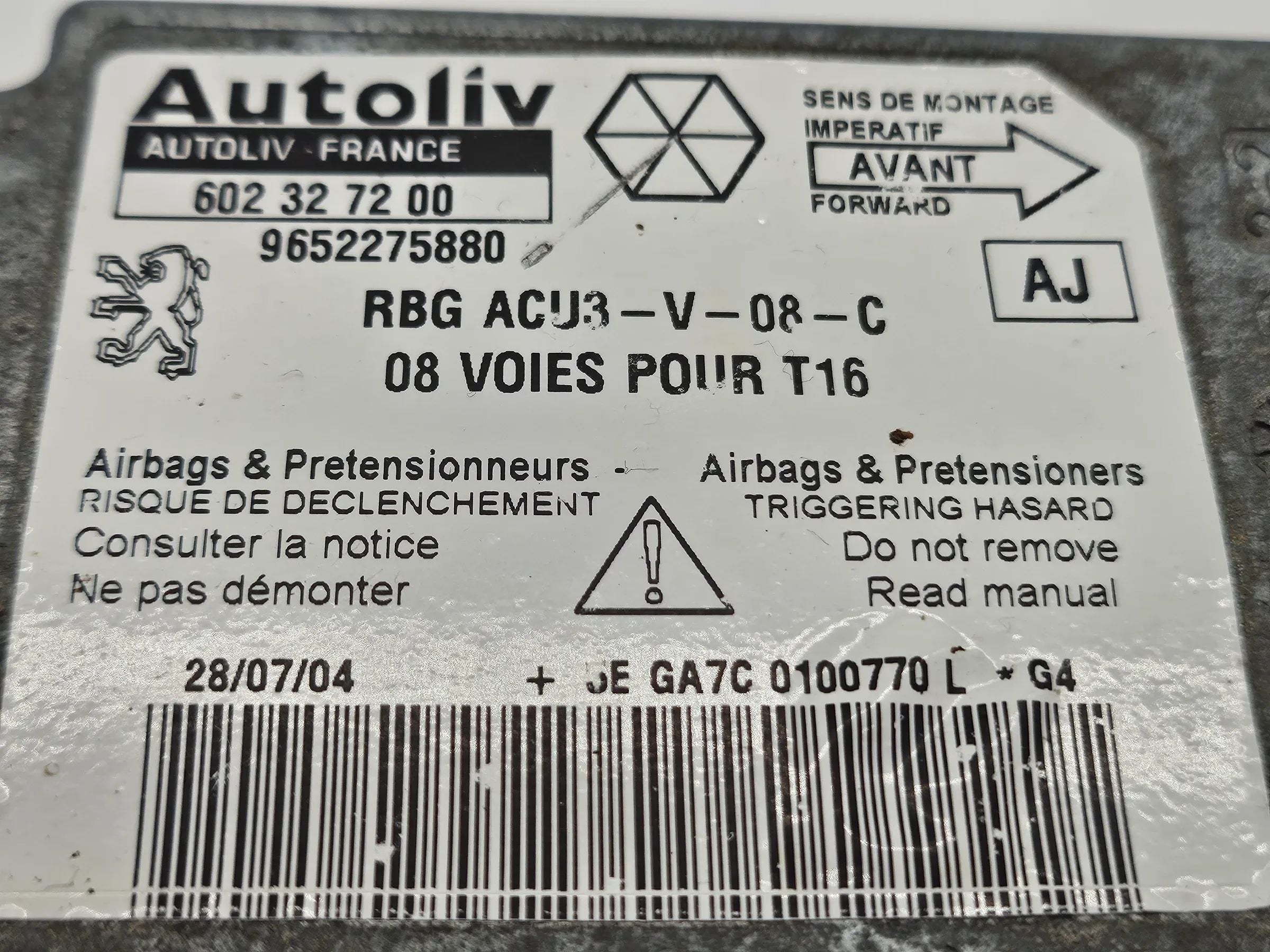 Original Peugeot 206 CC Airbagsteuergerät Airbag Steuergerät 9652275880