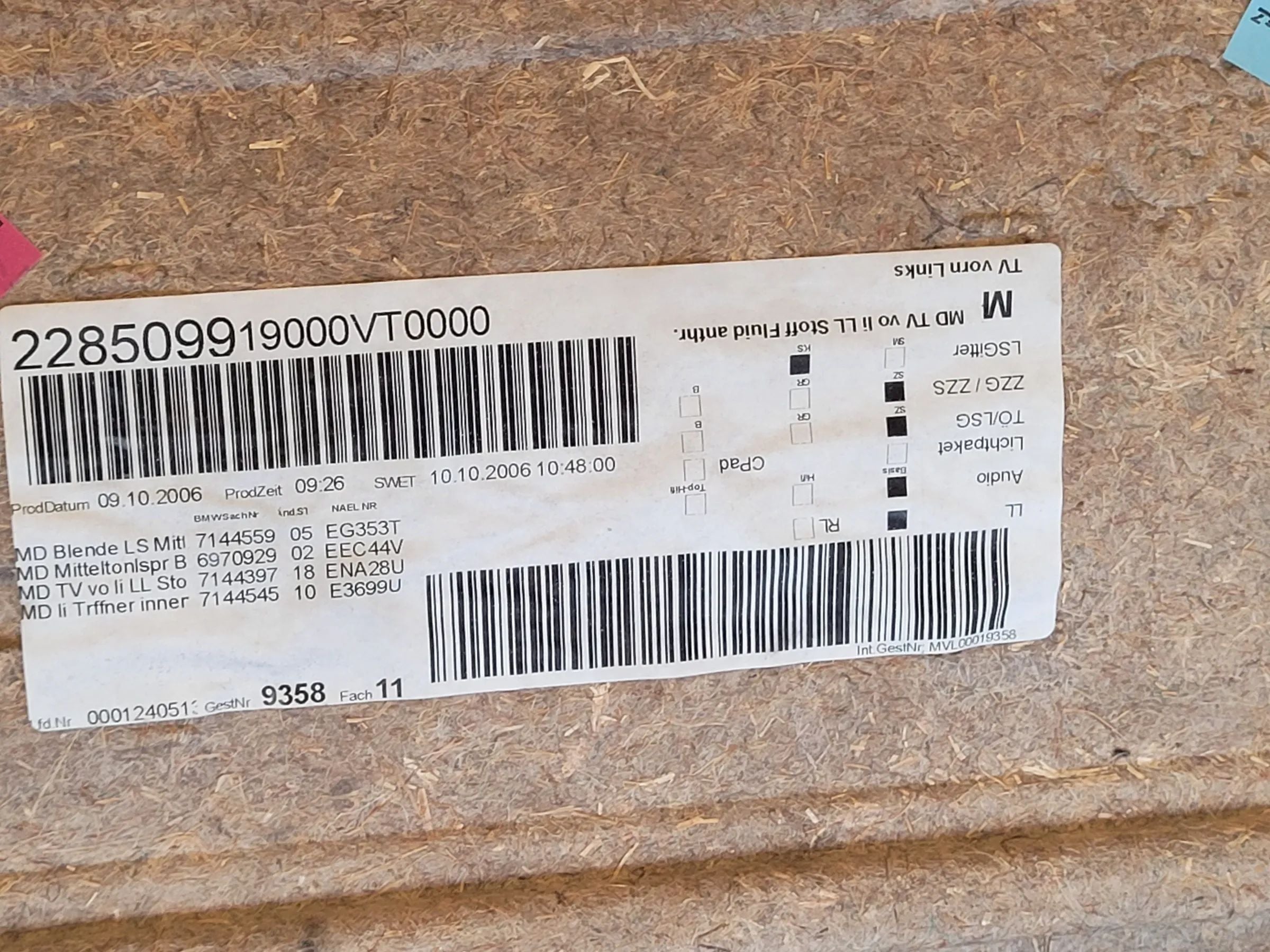 BMW 3er Touring E91 Türverkleidung Vorne Links 2285099 Original