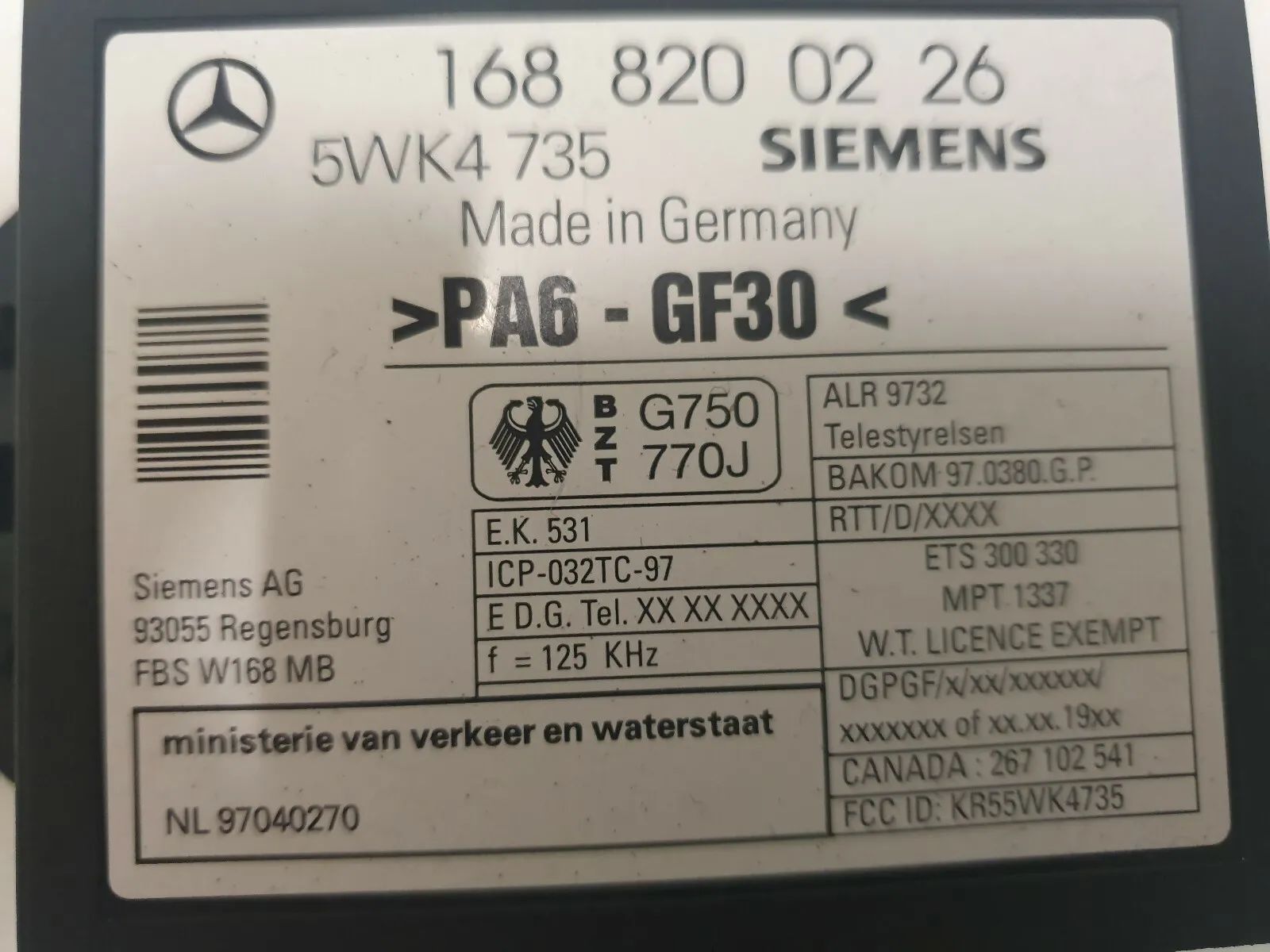 original Mercedes Benz W168 A-Class - control unit 1688200226 SIEMENS K31 