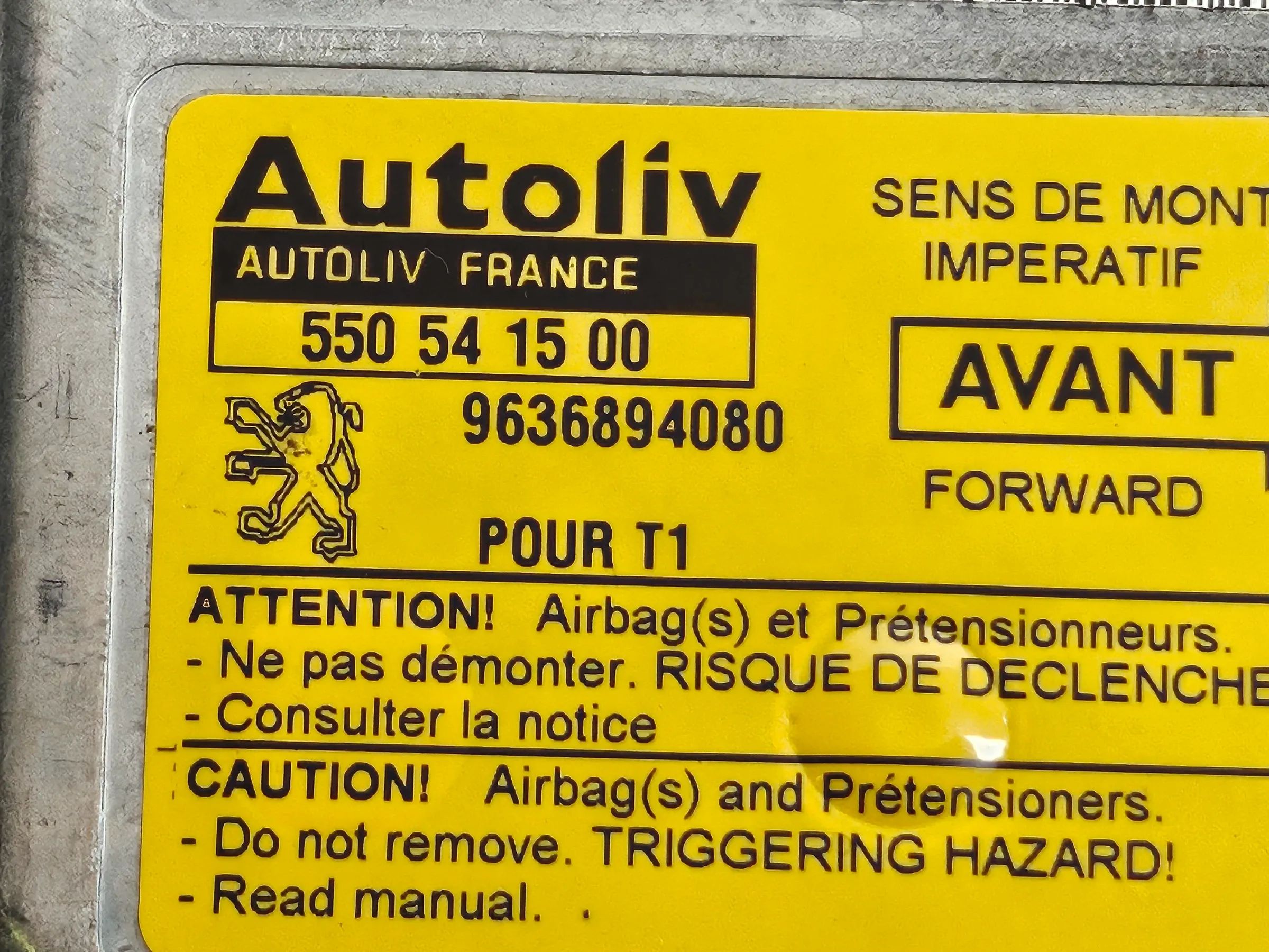 Peugeot 206 CC Module de commande airbag 9636894080
