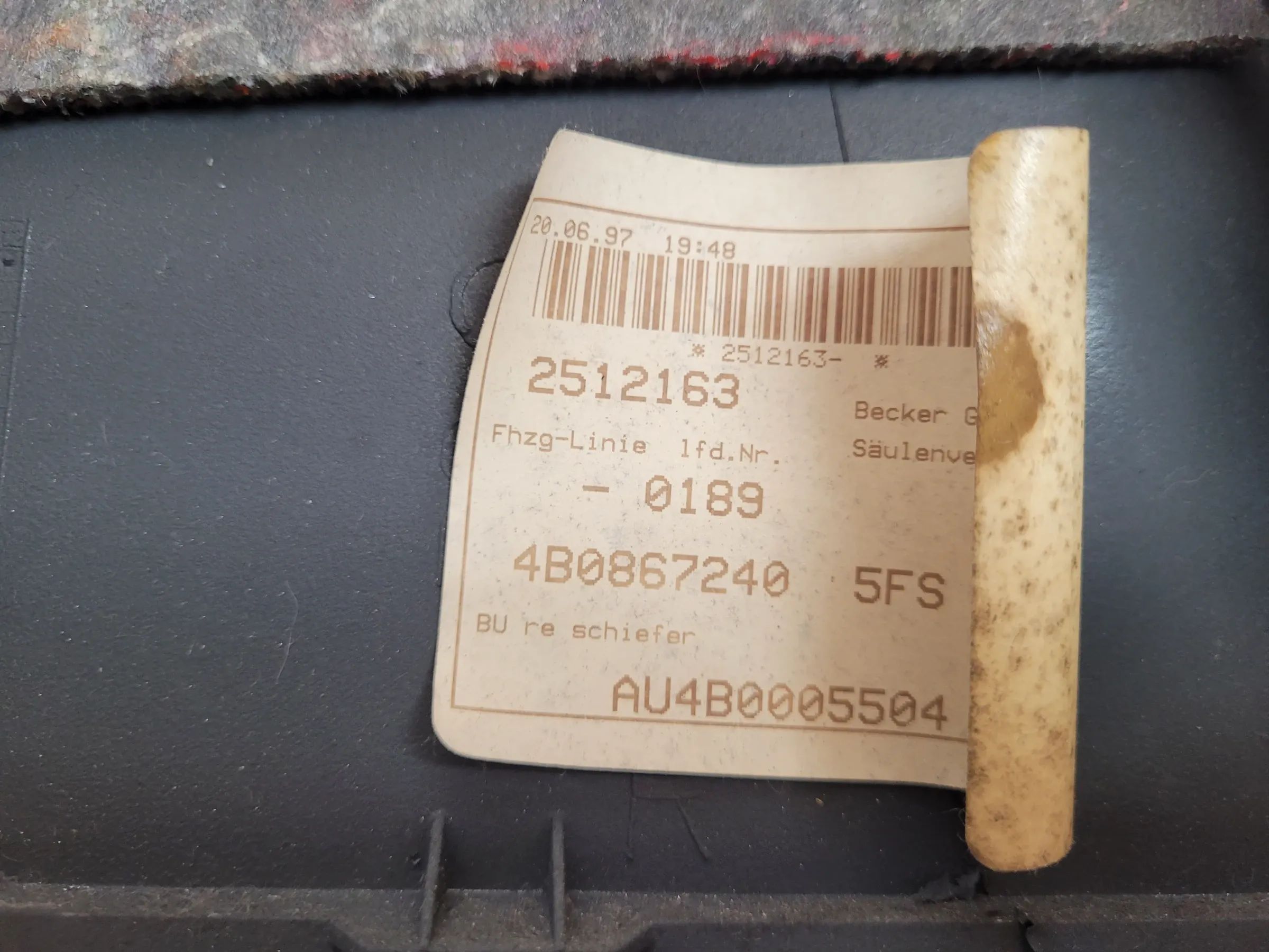 Original Audi A6 (4B2/4B4) Verkleidung B-Säule Rechts Unten 4B0867240