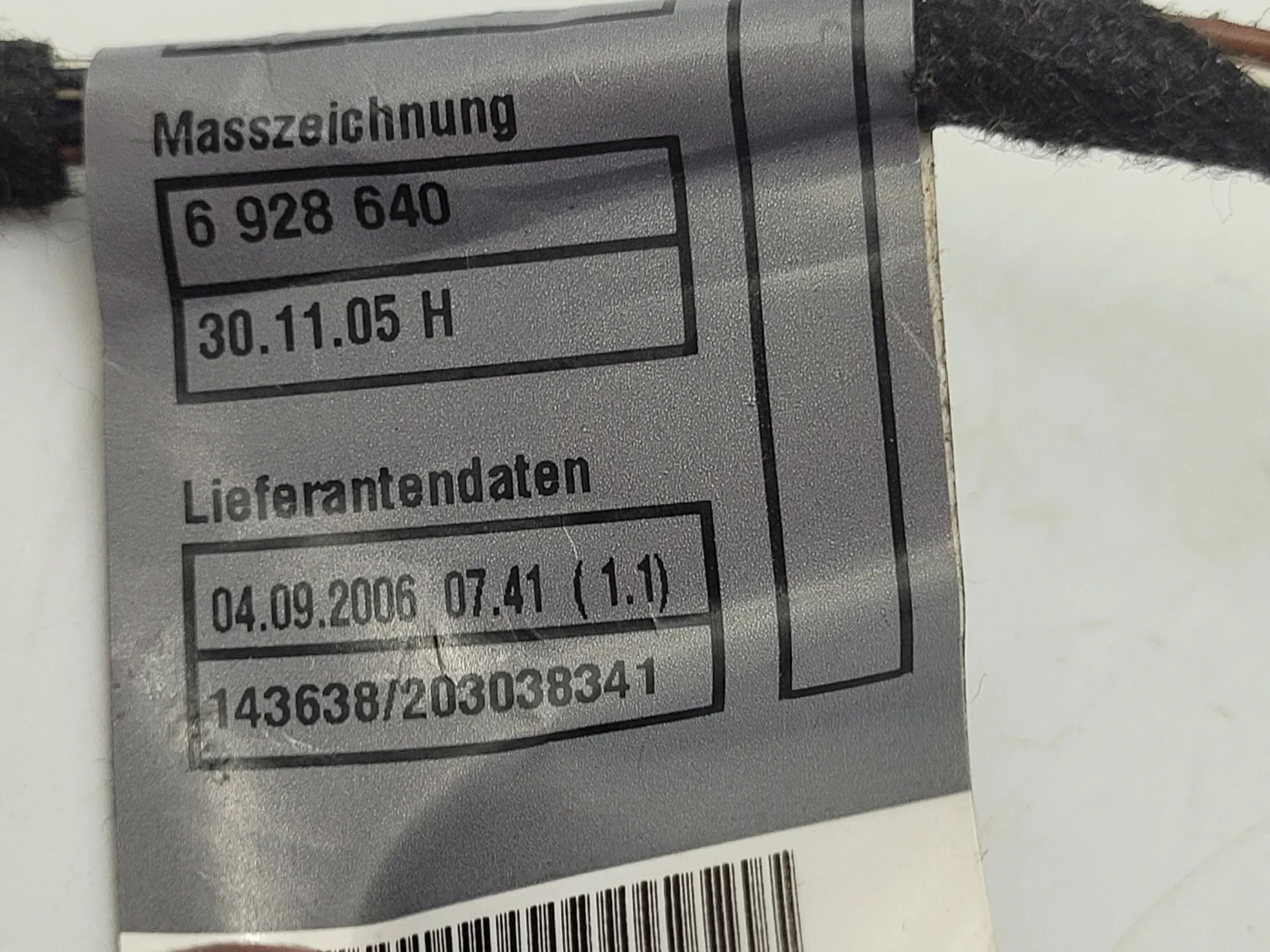 BMW 3er Touring E91 Kabelbaum Kabelsatz Tür Vorne Links 6938212 Original