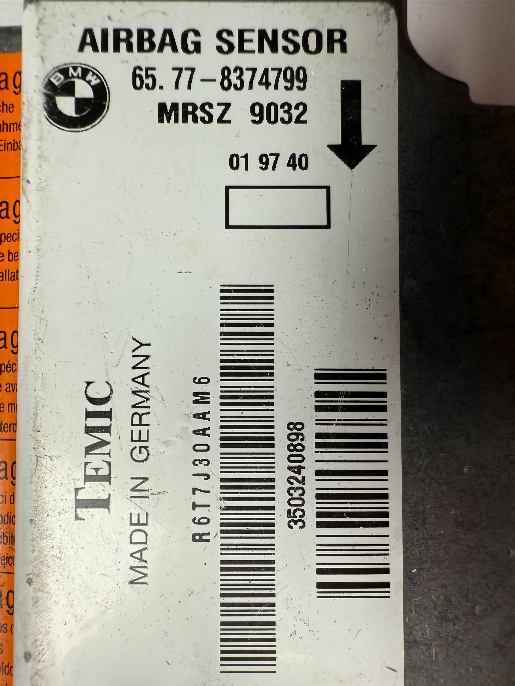 Originale BMW 3 (E36) Centralina Airbag Modulo Temic 65.77-8374799 / MRSZ 9032