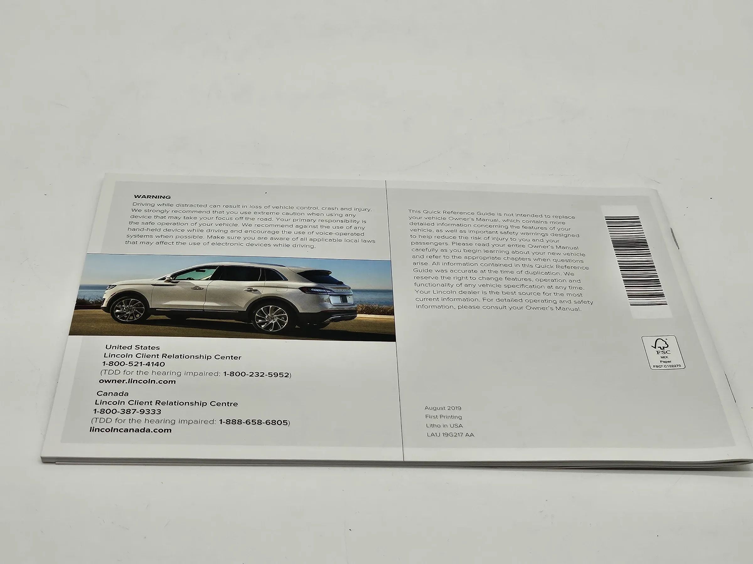 Original Lincoln Nautilus 2020 schnell Betriebsanleitung LA1J19G217AA