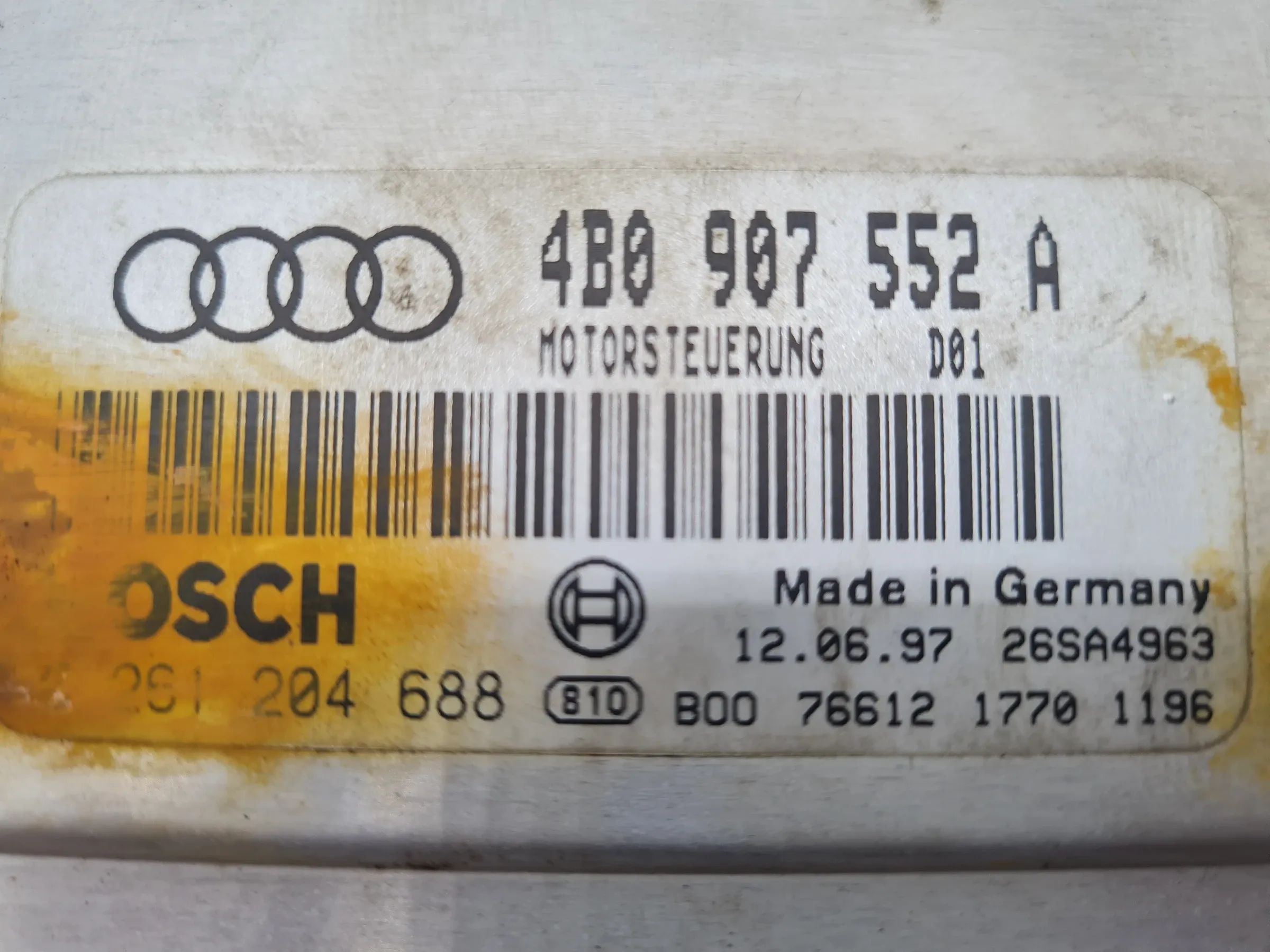 Original Audi A6 (4B2/4B4) 2.4 V6 Motorsteuergerät 4B0907552A