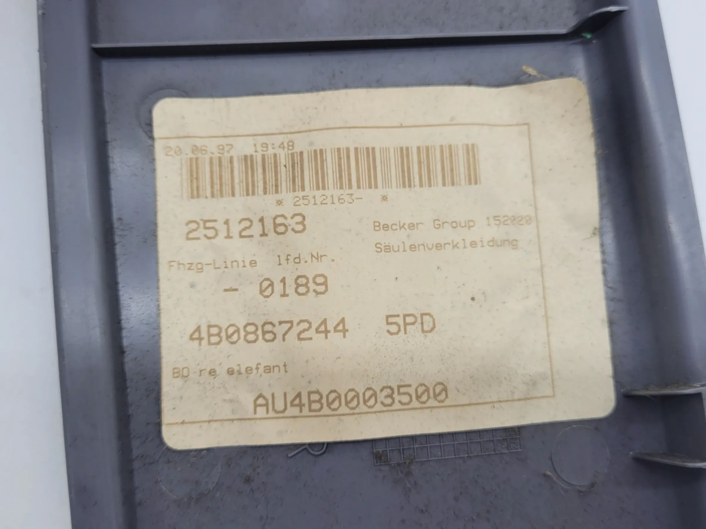 Original Audi A6 (4B2/4B4) Verkleidung B-Säule Rechts Oben Grau 4B0867244
