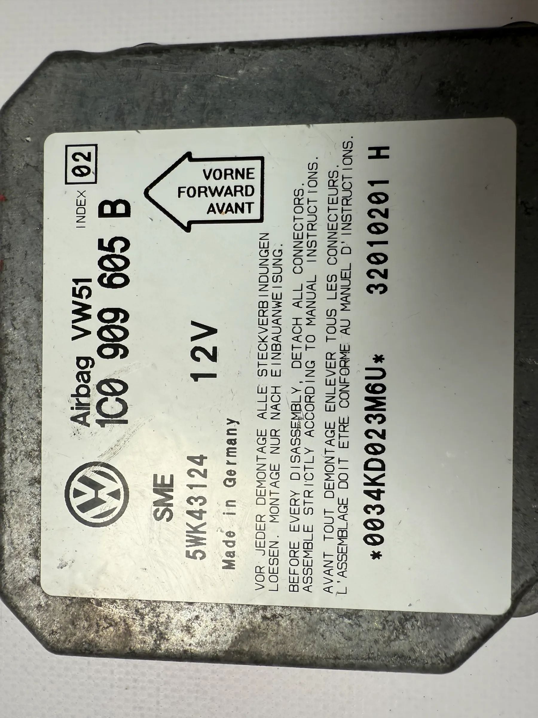 Original VW Passat Variant 3BG/3BL/3BS Módulo de Airbag 1C0909605B / 5WK43124 Auto-veritas