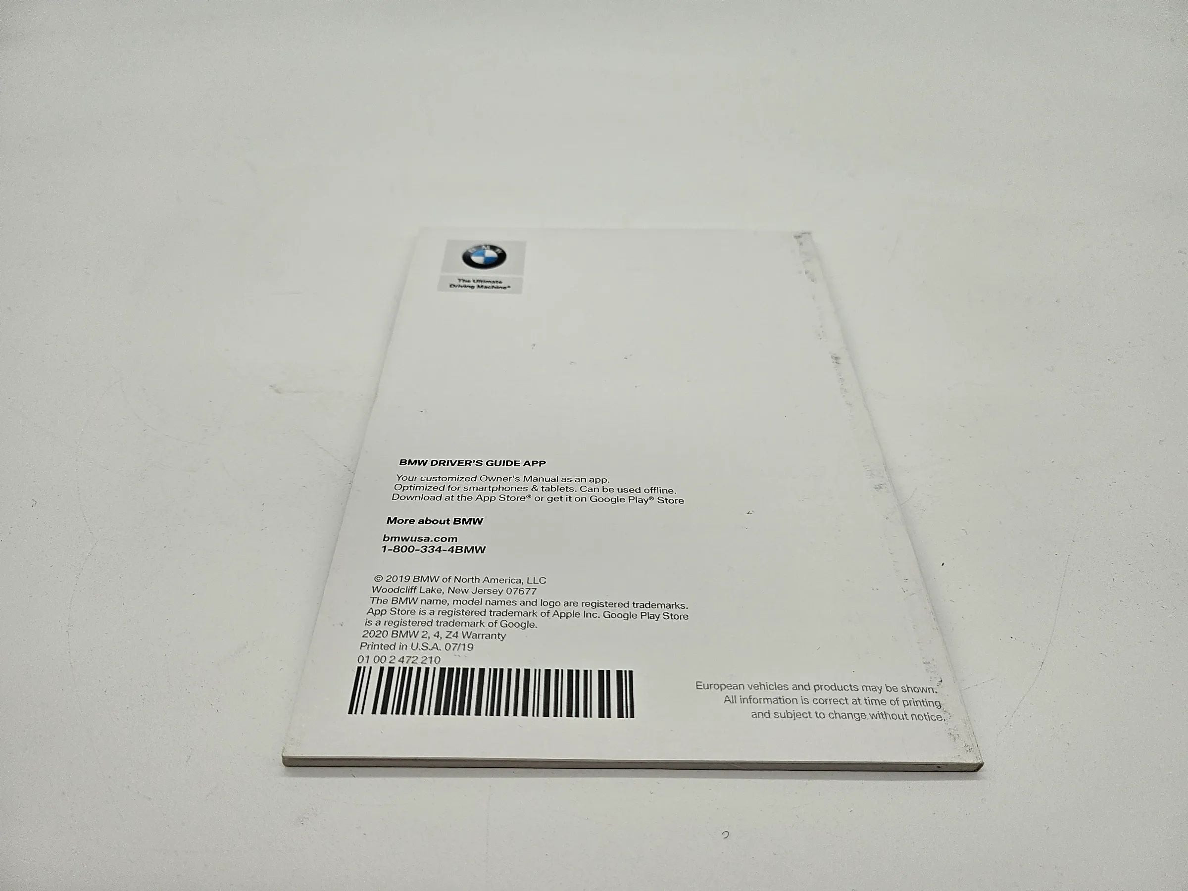 Original BMW 2er 4er  Z4 2020 Limited Warranty  englisch US
