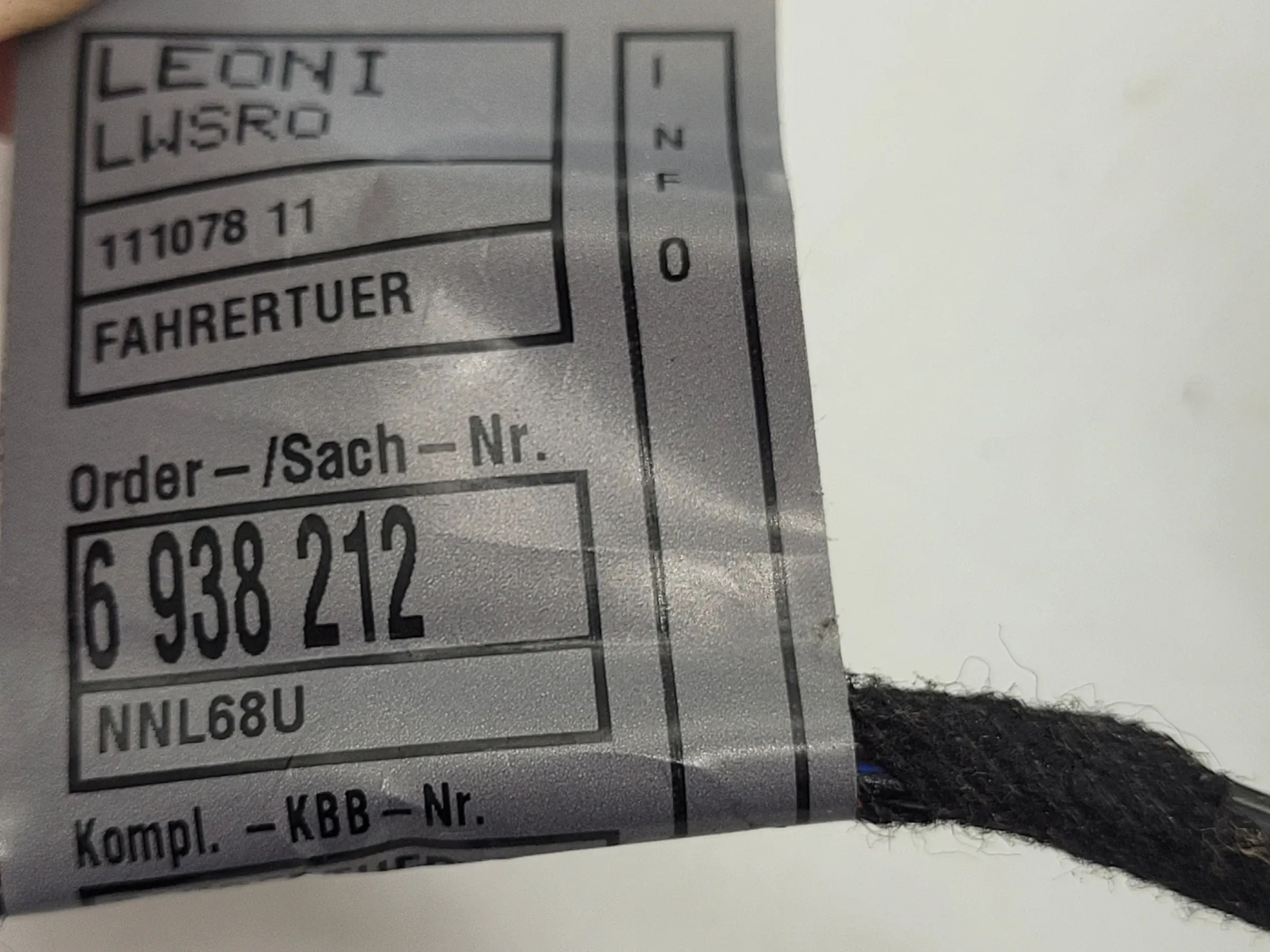 BMW 3er Touring E91 Kabelbaum Kabelsatz Tür Vorne Links 6938212 Original