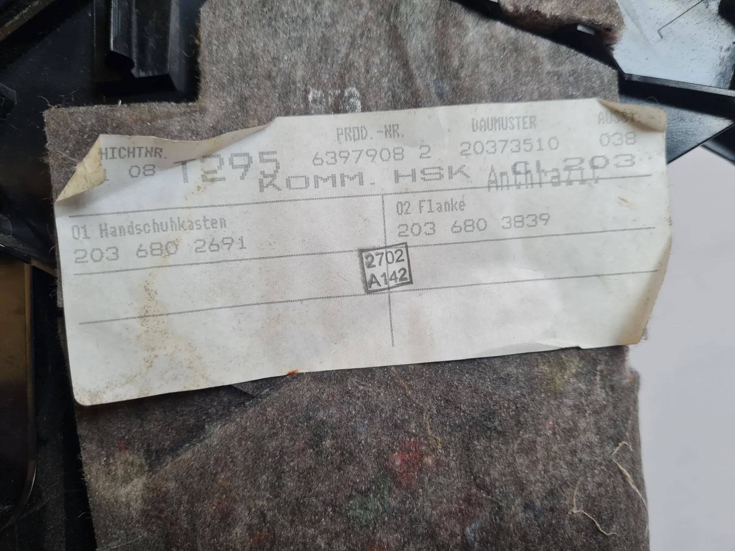 Original Mercedes C-Klasse (CL203) Handschuhfach Staufach A2036802691