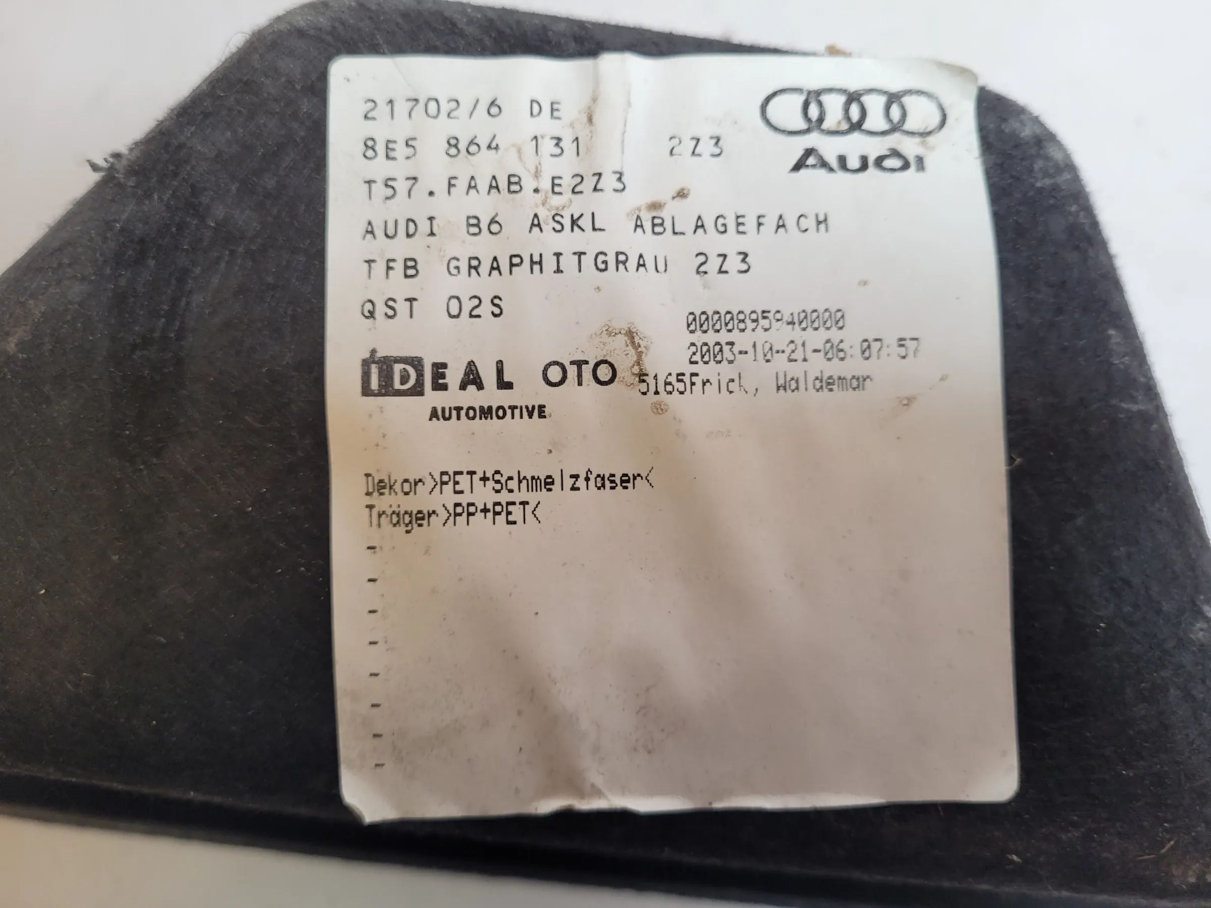 Audi A4 8E/B6/B7 Kofferraum Abdeckung Ablagefach 8E5864131 Original