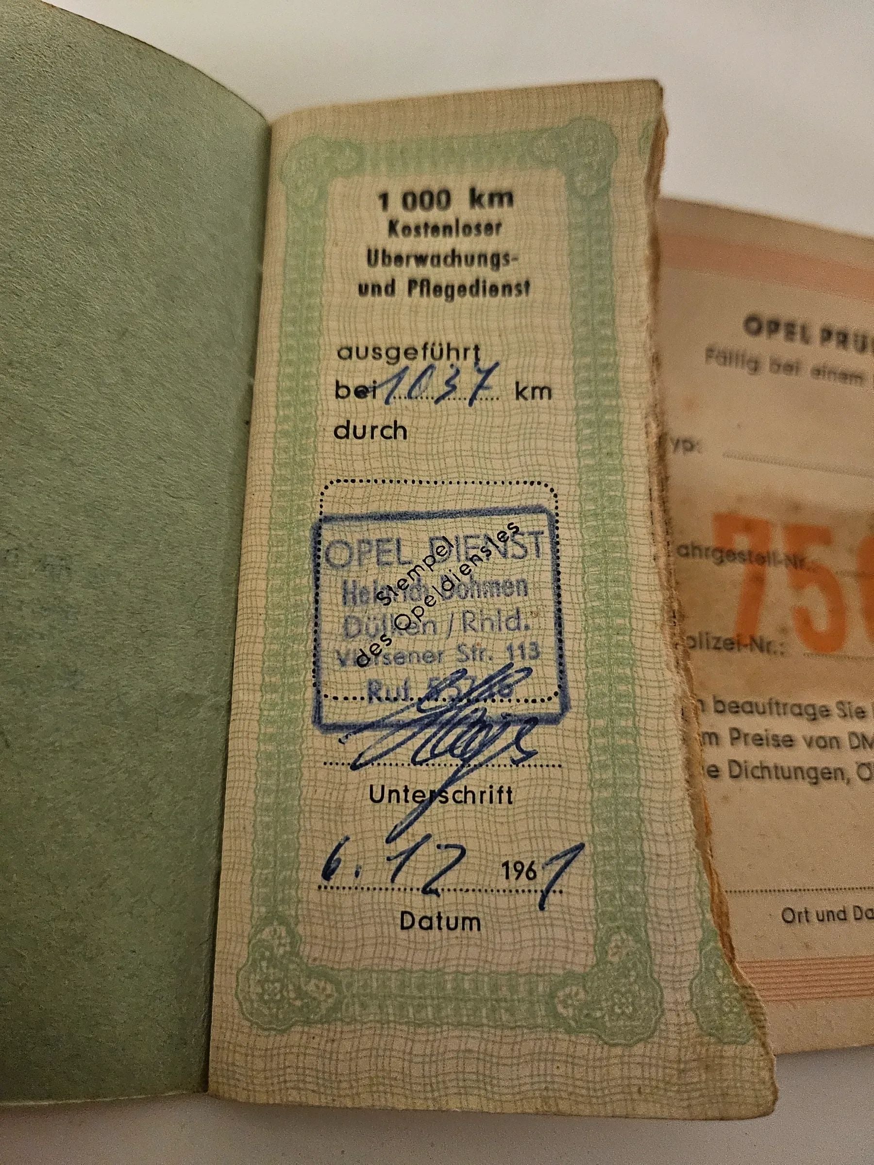 Original Opel Rekord  Scheckheft Serviceheft von 1961