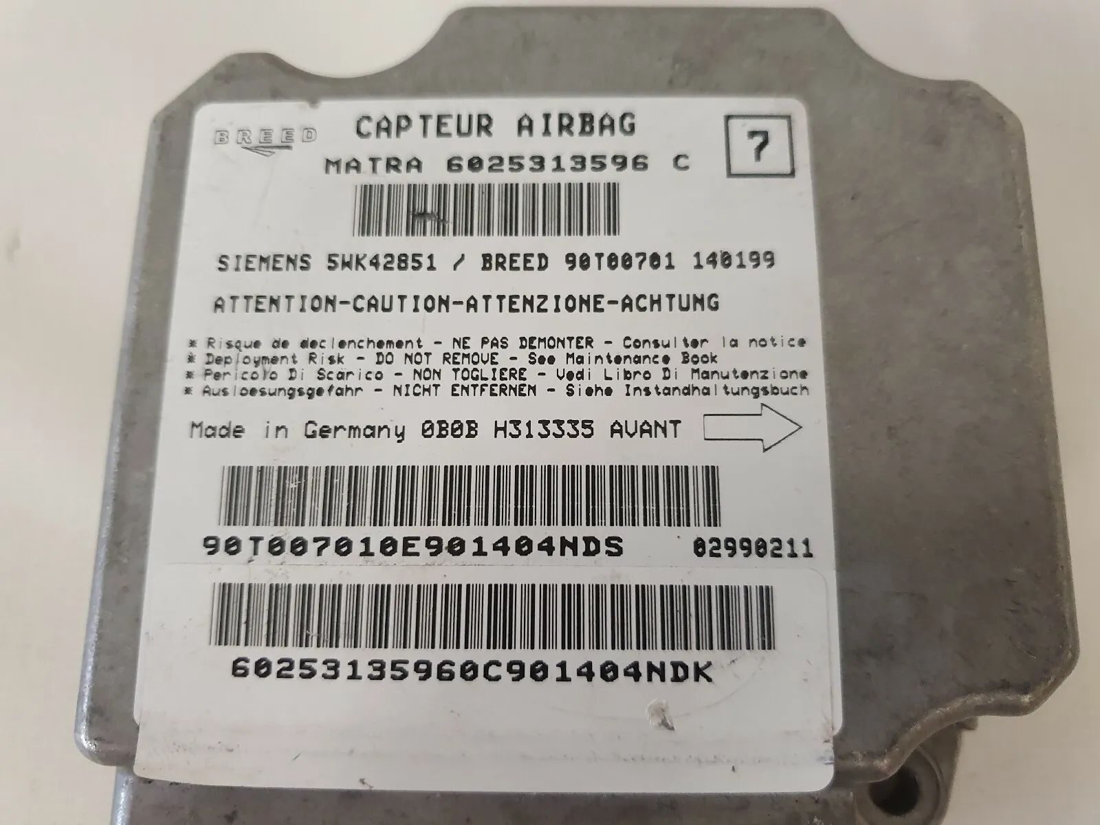 Original Boîtier de Commande Airbag Renault Espace 6025313596 F 5WK42851