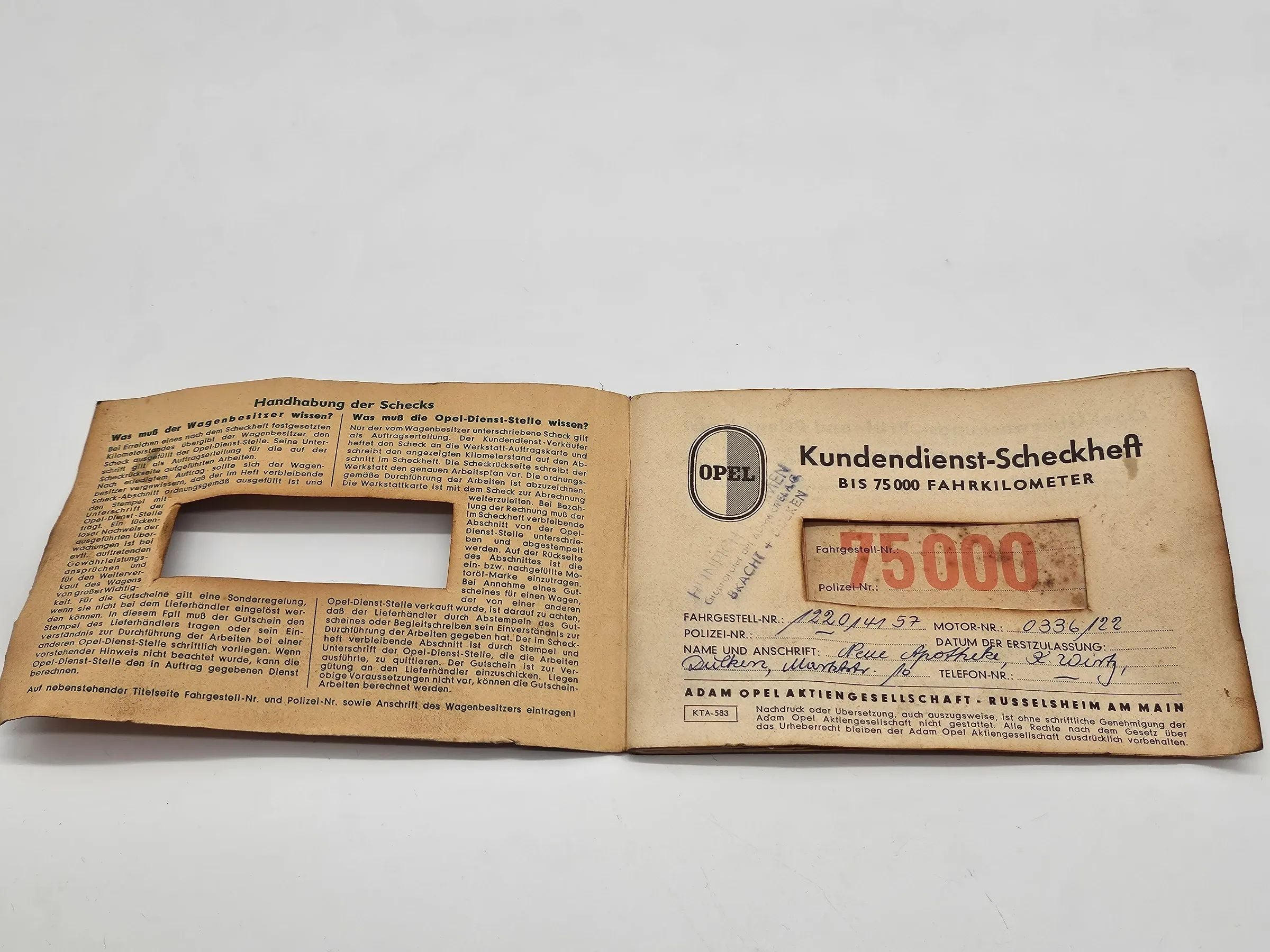 Original Opel Rekord  Scheckheft Serviceheft von 1961