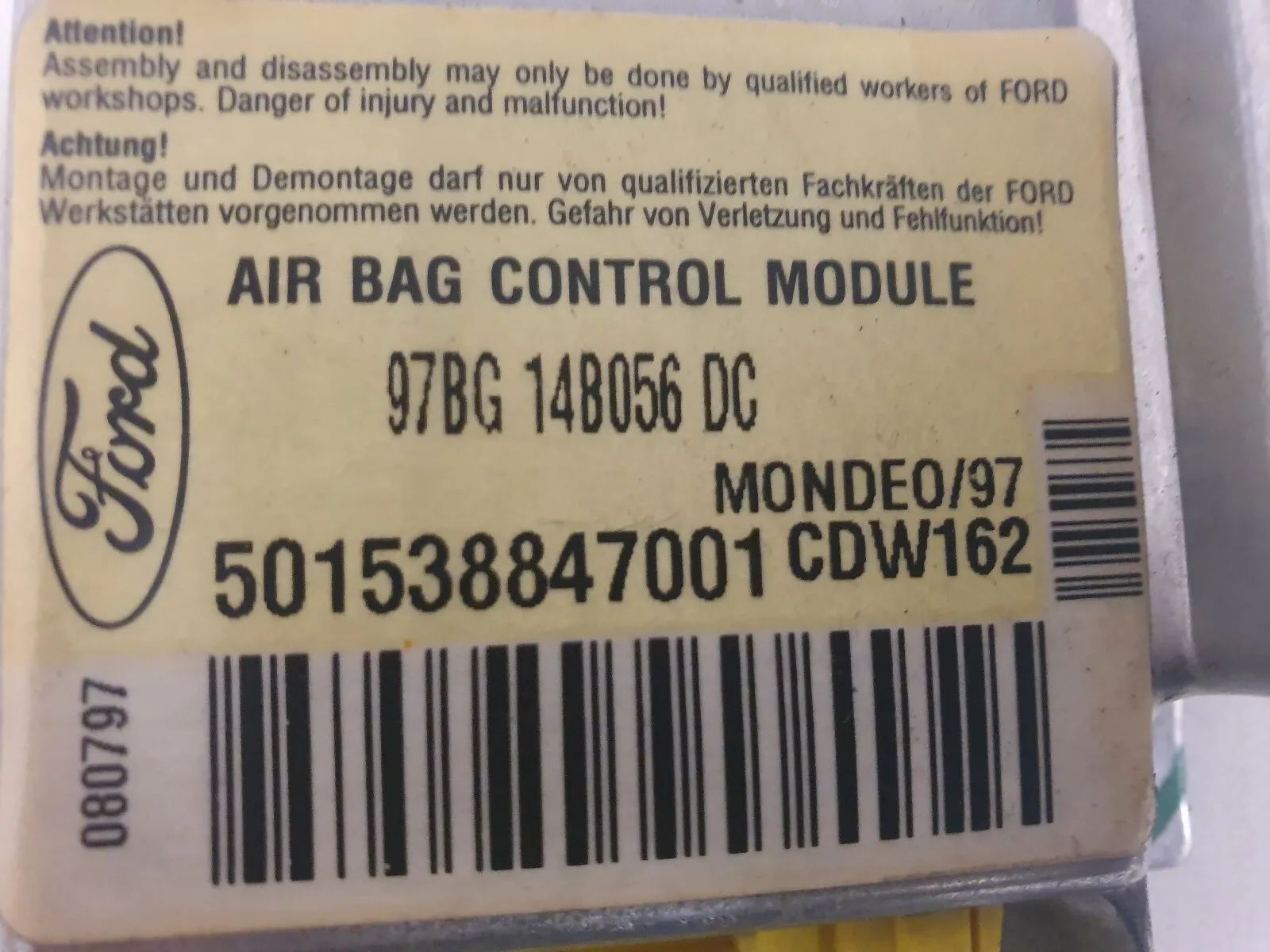 Ford Mondeo 97BG14B056DC एयरबैग नियंत्रण इकाई असली ओईएम K31
