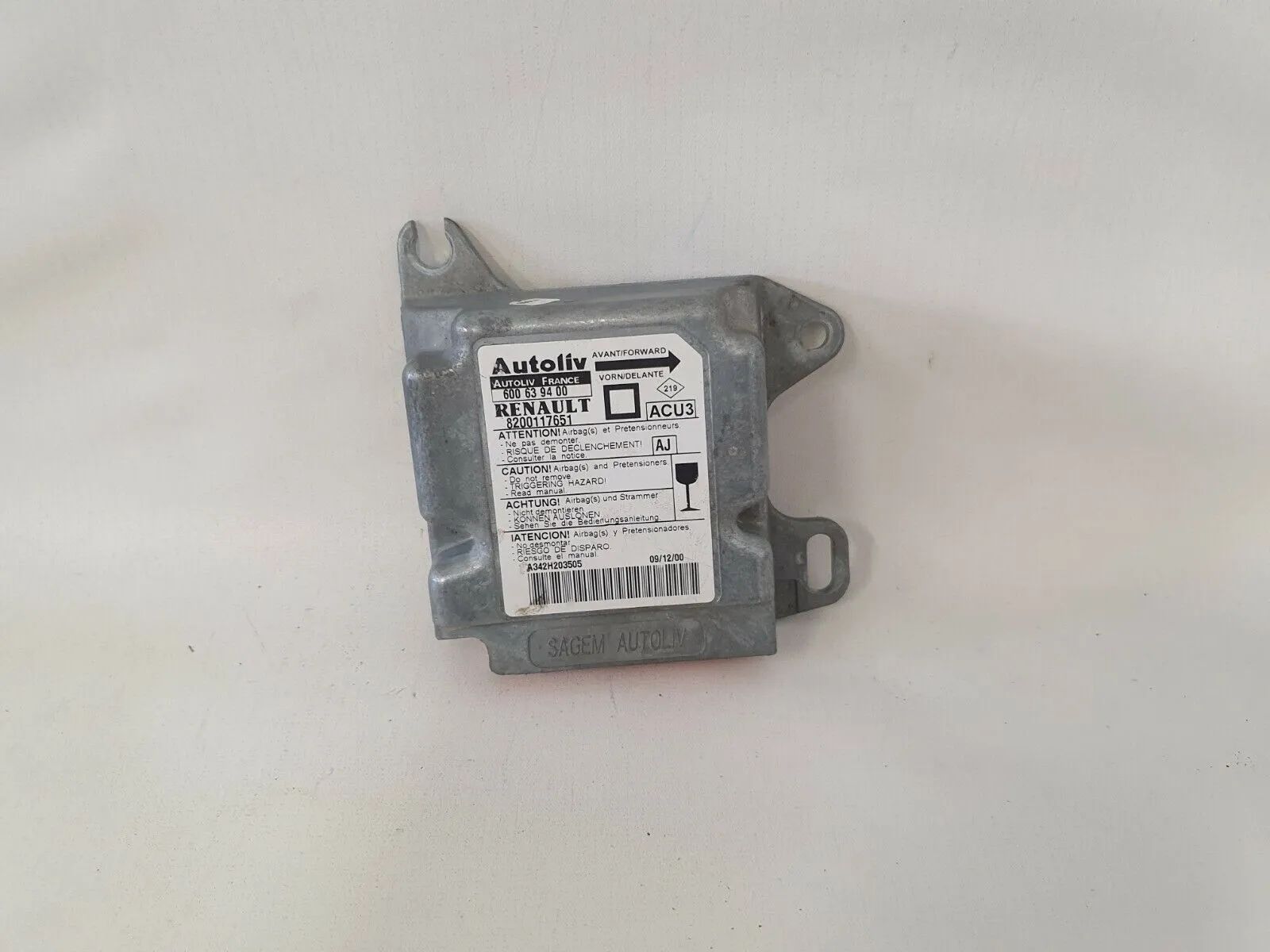 Unidad de control original de airbag 8200117651 Autoliv 600639400 RENAULT Megane I