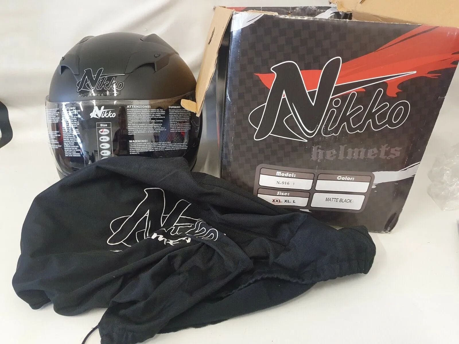 casco de moto original Nikko casco de moto negro mate talla XXL 63-64 cm N-916