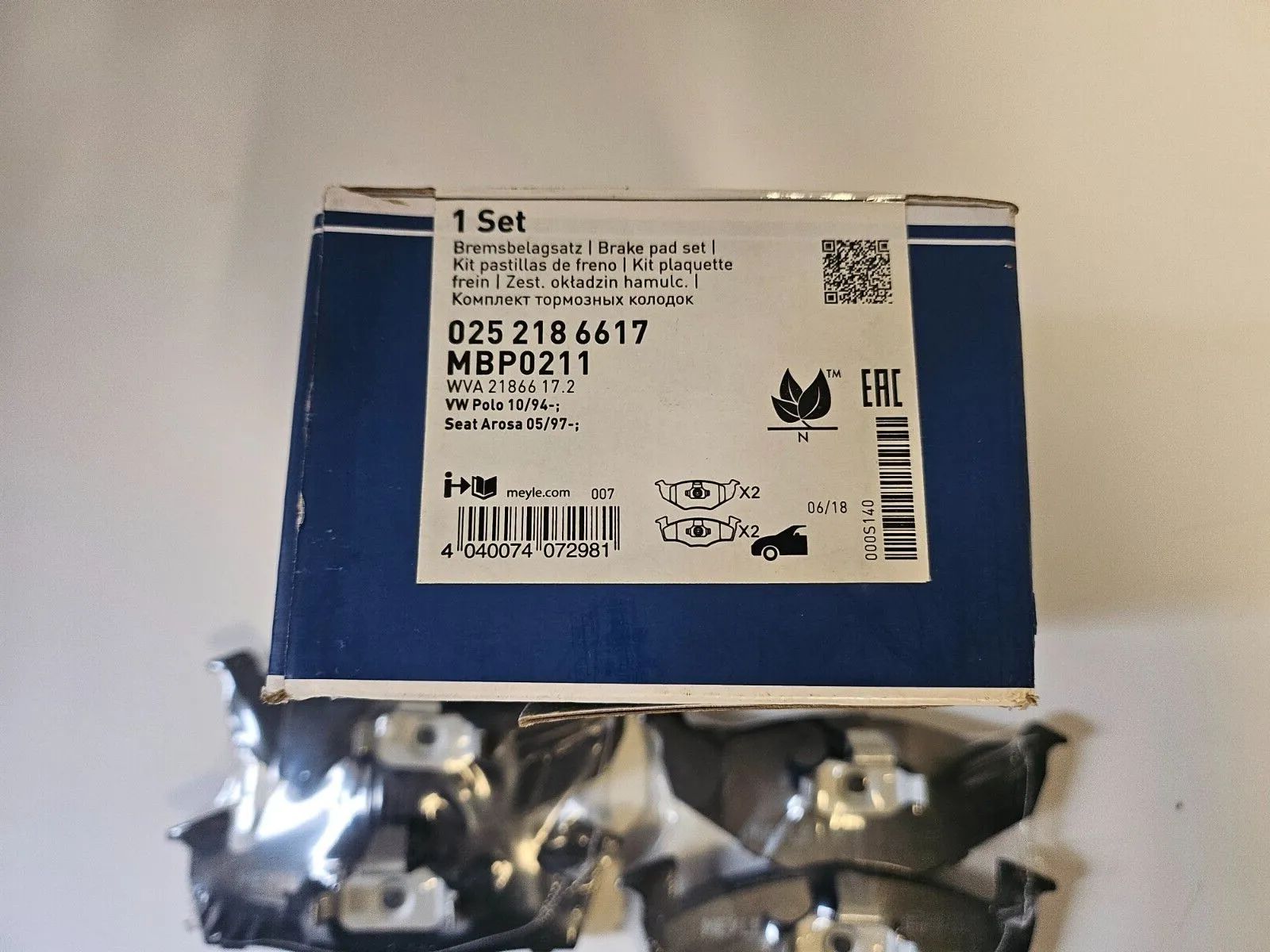 MEYLE Bremsbeläge Satz Bremsklötze Vorne für VW POLO (9N) GOLF III (1H1) 025 218