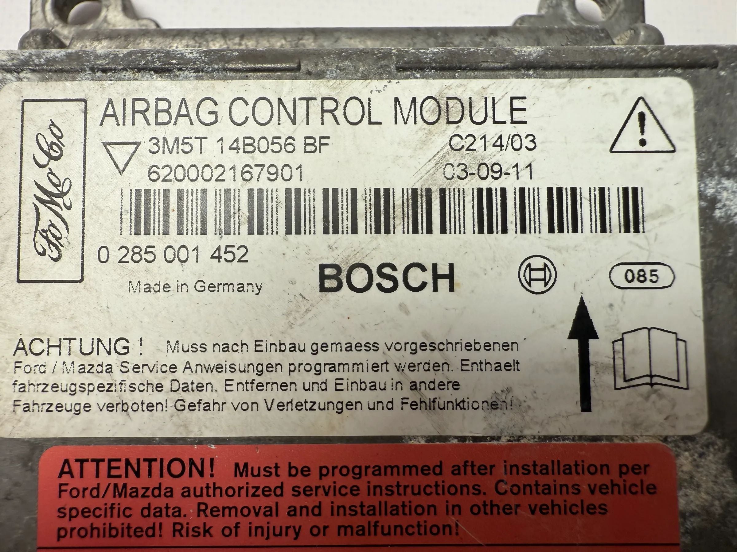 Original Ford Focus C-Max 2.0 2005 Unidade de Controlo do Airbag 3M5T14B056BF / 0285001452