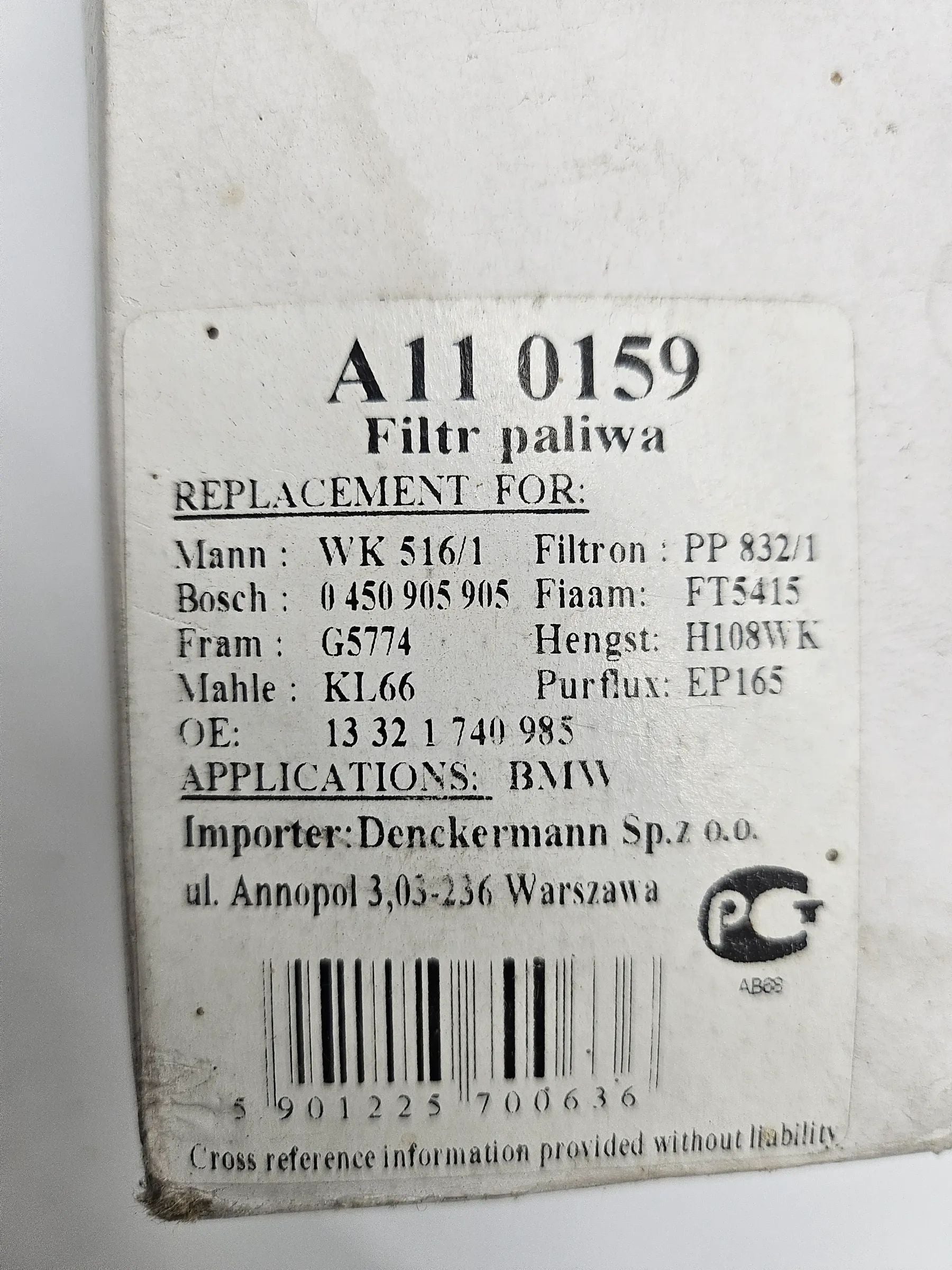 Original DENCKERMANN fuel filter A110159 