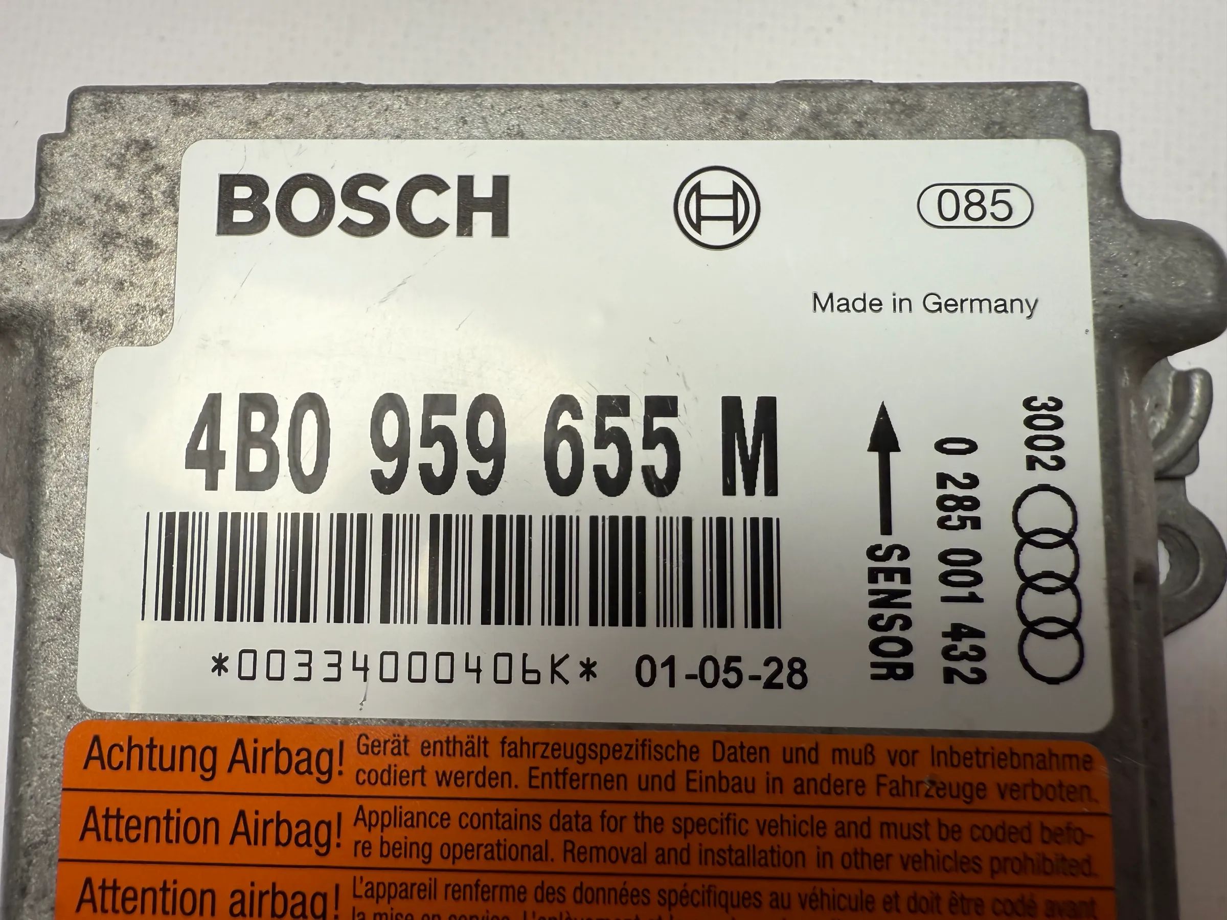 Orijinal Audi A6 4B Airbag Kontrol Ünitesi Bosch 4B0 959 655 M / 0285001432