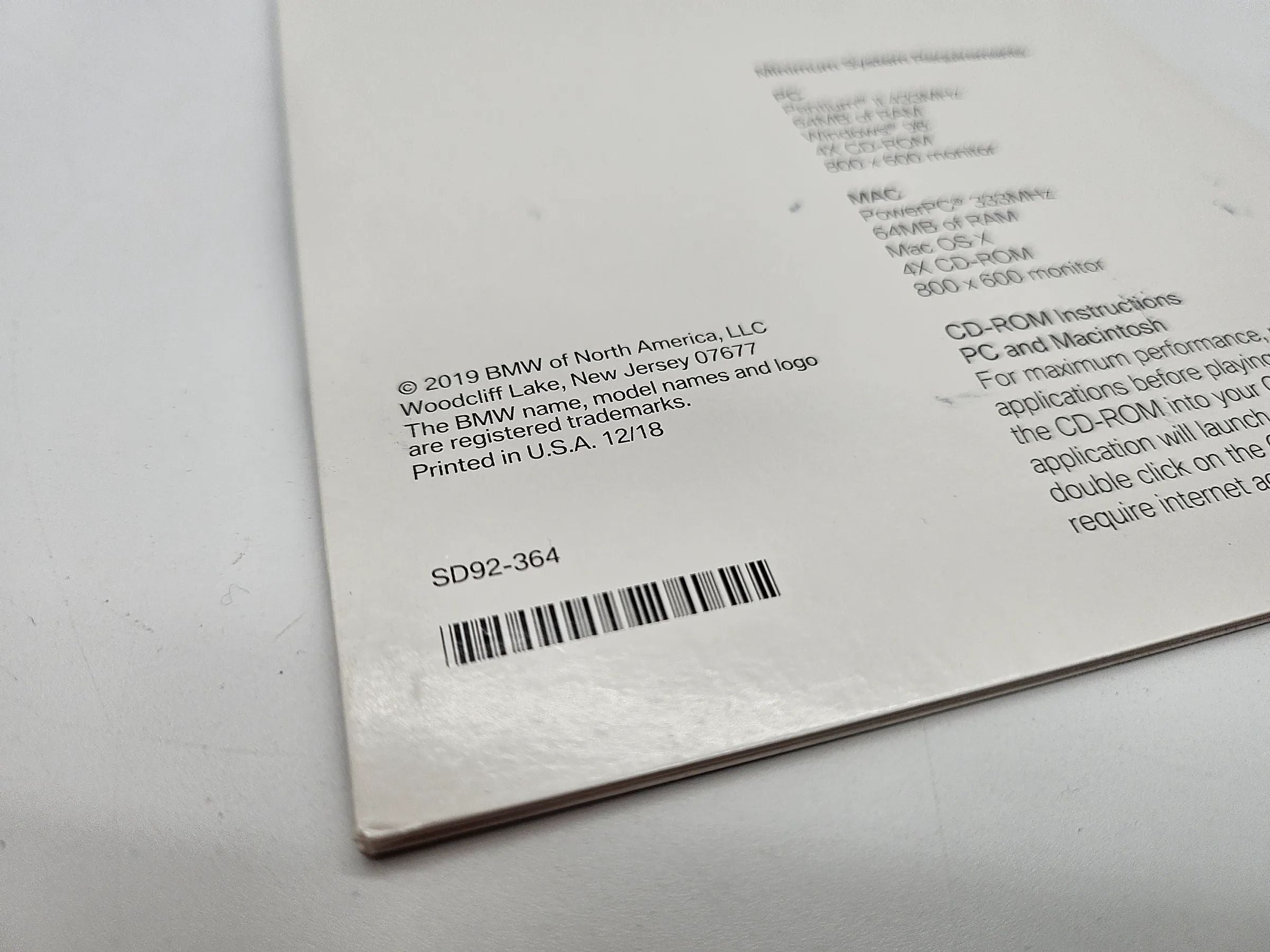 Original BMW TIRE MANUFACTURER WARRANTIES GUIDE 2019  PC, MAC, CD-ROM US english