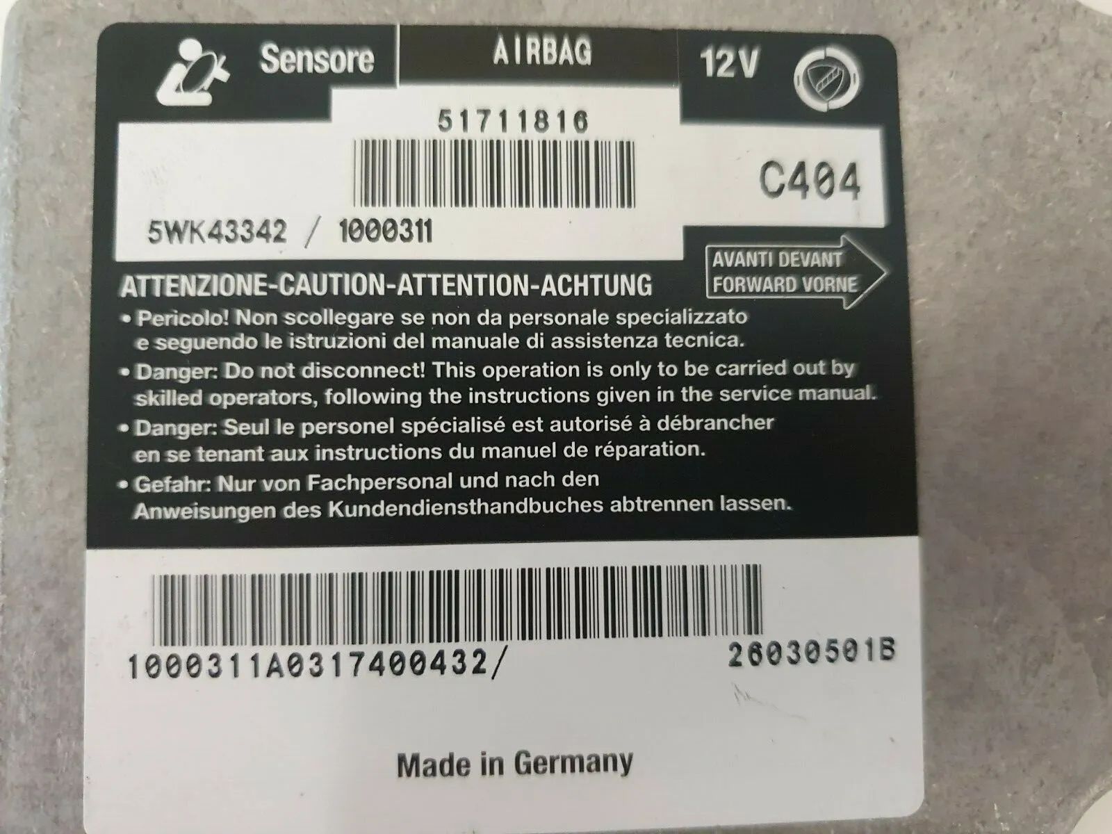 unité de commande d'airbag d'origine 5WK43342 51711816 Fiat Stilo Multi Wagon 1.6 16V
